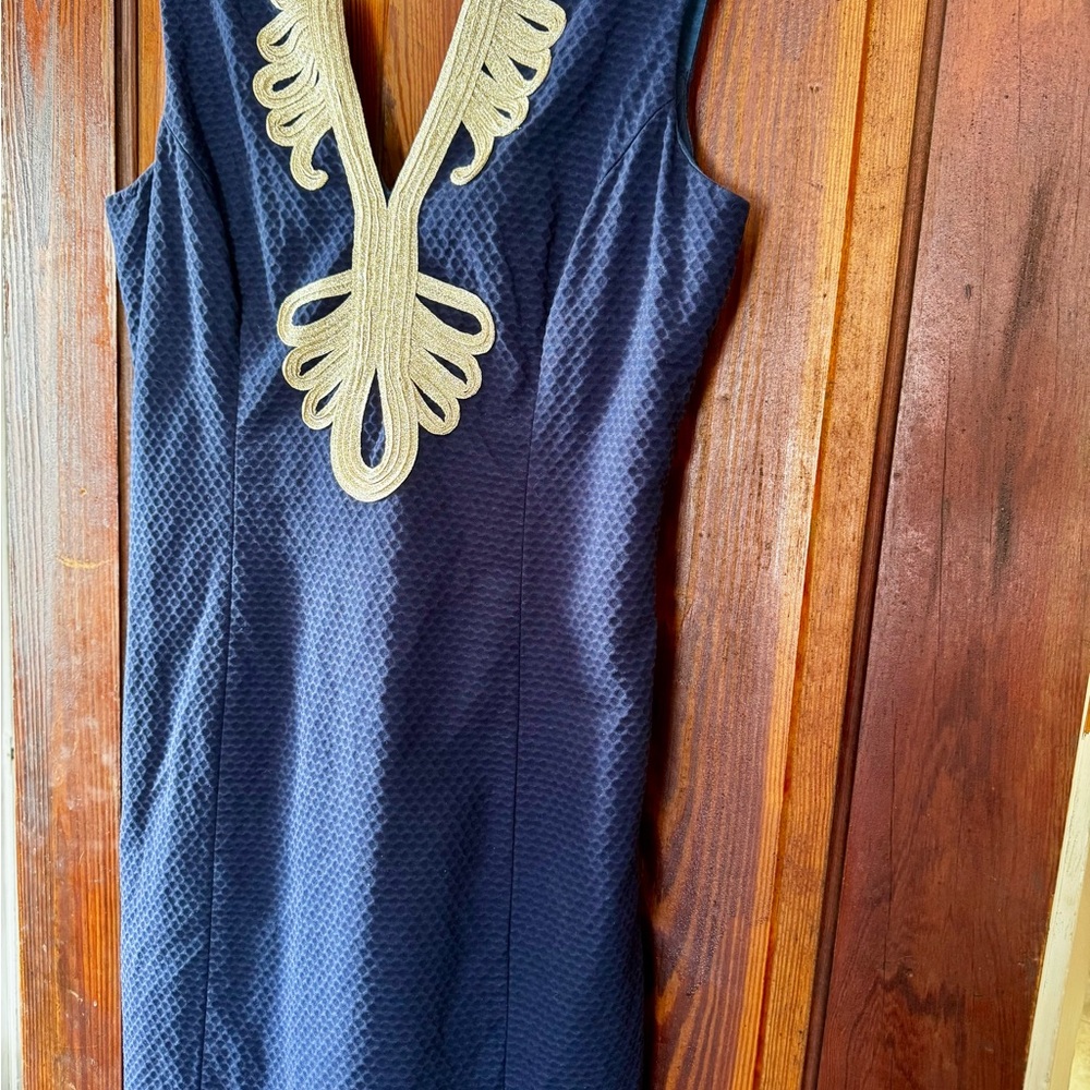 Lilly Pulitzer Navy Dress with Gold Embellishments